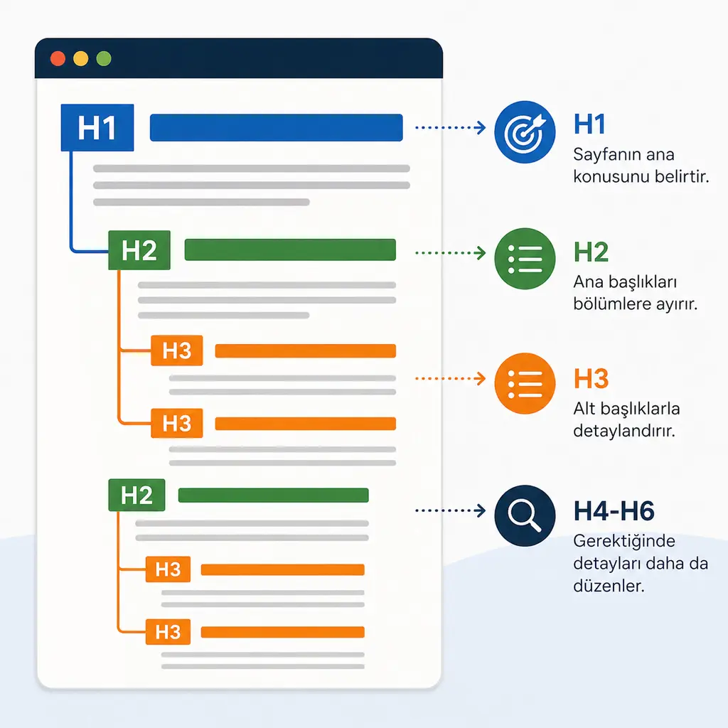 h2-h6 etiketlerinin seo için önemini gösteren şema